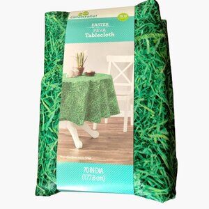 Easter Vinyl Round Tablecloth Green Grass 70  Inch Peva New